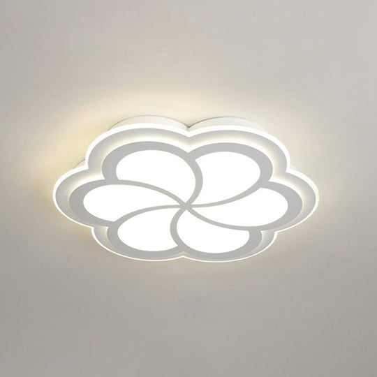 Sleek Led Flush Mount Light Fixture - White Petal Design With Acrylic Shade Close To Ceiling