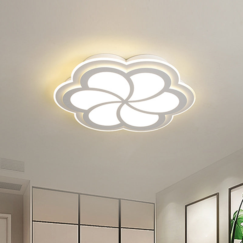 Sleek Led Flush Mount Light Fixture - White Petal Design With Acrylic Shade Close To Ceiling