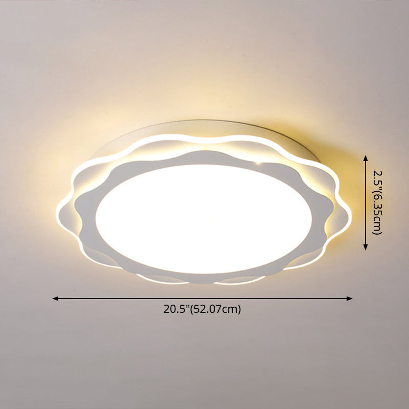 Sleek Led Flush Mount Light Fixture - White Petal Design With Acrylic Shade Close To Ceiling