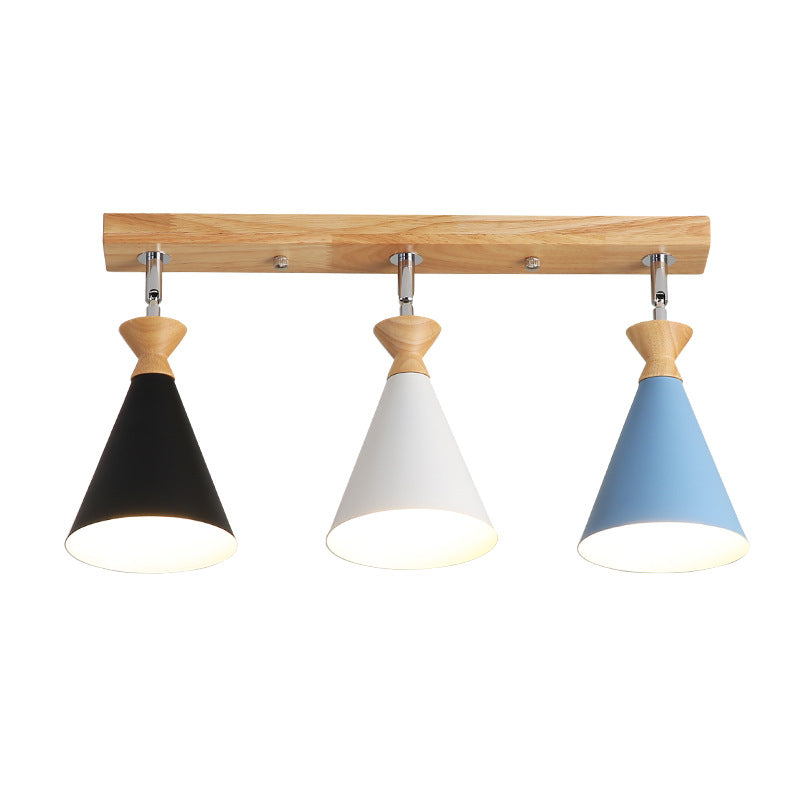 Modern Beige Ceiling Mount Light Fixture For Living Room With Metal Cone Shade