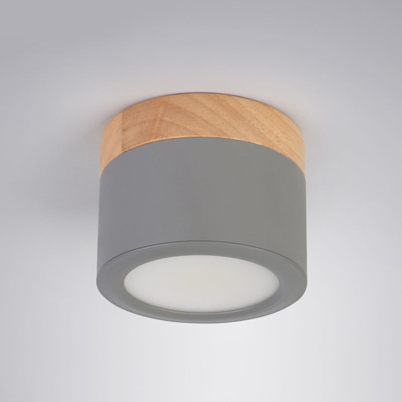 Nordic Style Led Metal Cylinder Flush Mount Ceiling Light Grey / Natural