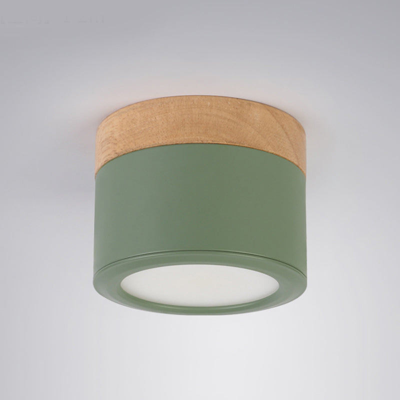 Nordic Style Led Metal Cylinder Flush Mount Ceiling Light Green / Natural