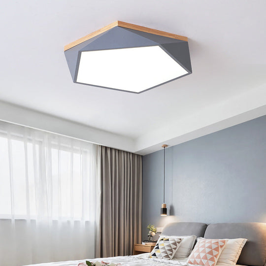 Modern Metal Led Bedroom Flush Mount Ceiling Light Fixture - Pentagon Lighting Grey / White 16.5