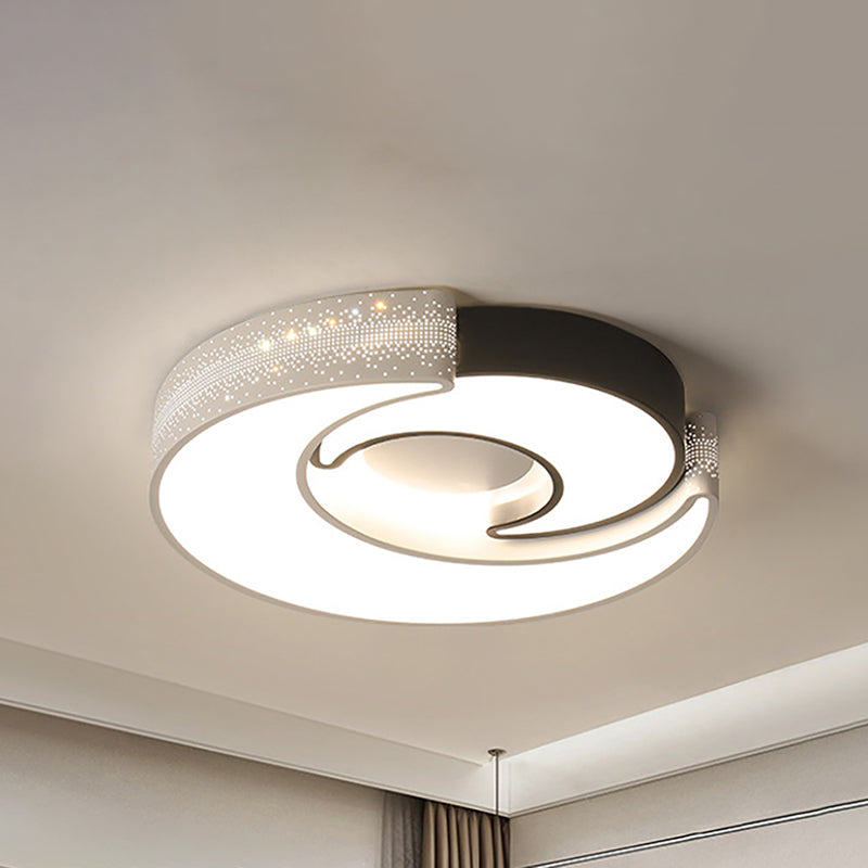 Modern Moon Flush Lighting - Black And White Iron Ceiling Flushmount In Warm/White 16/19.5 Wide