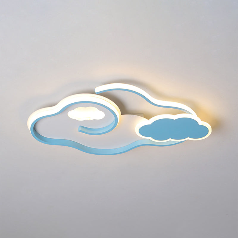 Blue Metal Led Flush Mount Ceiling Light For Cloud Kids Bedroom / Warm 21.5