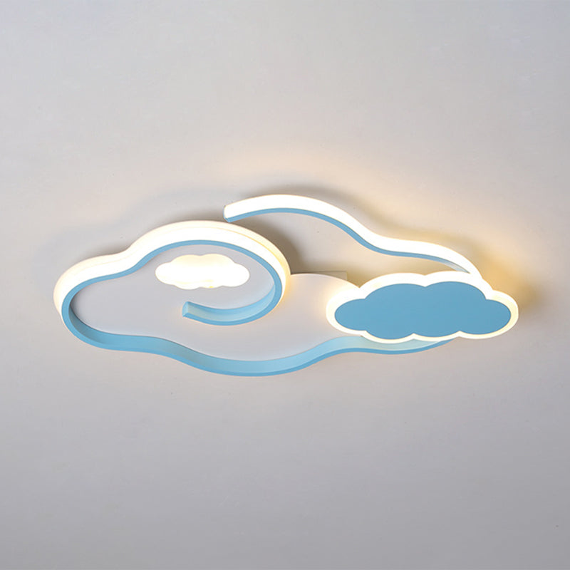 Blue Metal Led Flush Mount Ceiling Light For Cloud Kids Bedroom / White 25.5