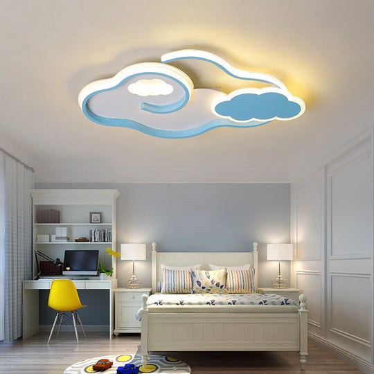 Blue Metal Led Flush Mount Ceiling Light For Cloud Kids Bedroom