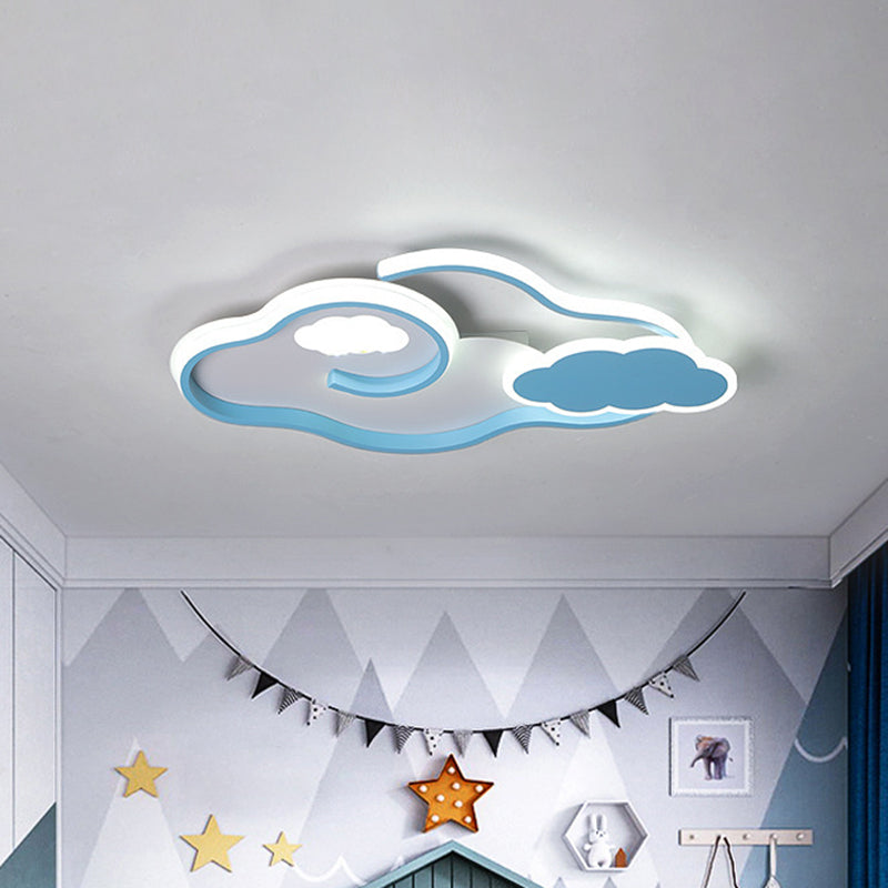 Blue Metal Led Flush Mount Ceiling Light For Cloud Kids Bedroom