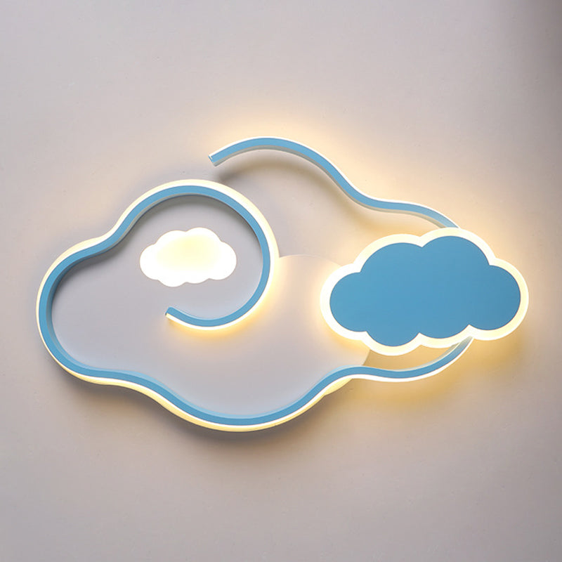 Blue Metal Led Flush Mount Ceiling Light For Cloud Kids Bedroom