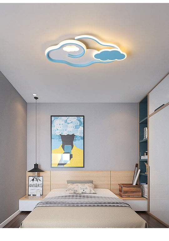 Blue Metal Led Flush Mount Ceiling Light For Cloud Kids Bedroom