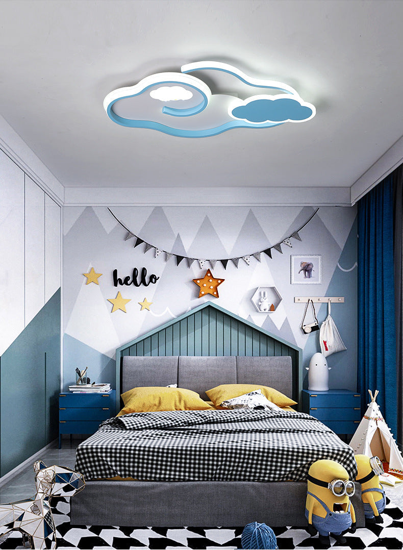 Blue Metal Led Flush Mount Ceiling Light For Cloud Kids Bedroom