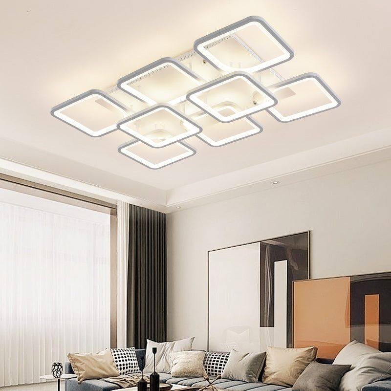 Modern Style Led Acrylic Square Semi Flush Mount Ceiling Light In White