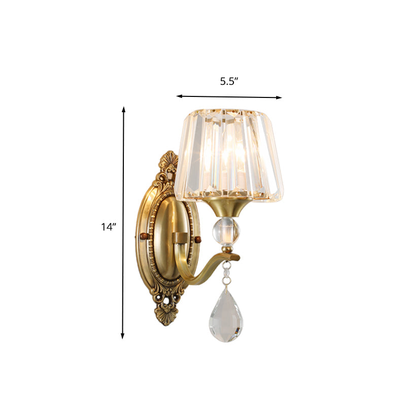 Postmodern Crystal Block Wall Mount Light Sconce In Brass - 1/2 Lights For Living Room