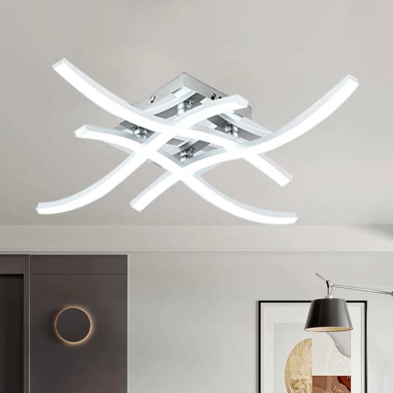 Modern Led Semi Flush Mount Chrome Ceiling Light With Twist Design And Metal Shade