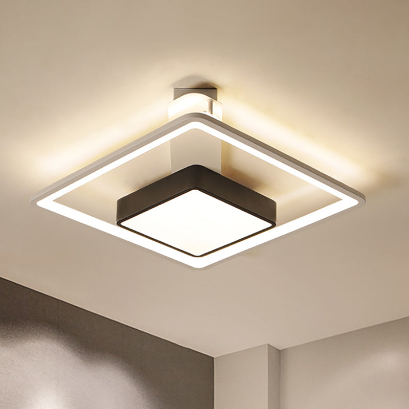 Modernism Square LED Flush Mount Ceiling Light in Black, Warm/White Light, 16"/19.5" Wide