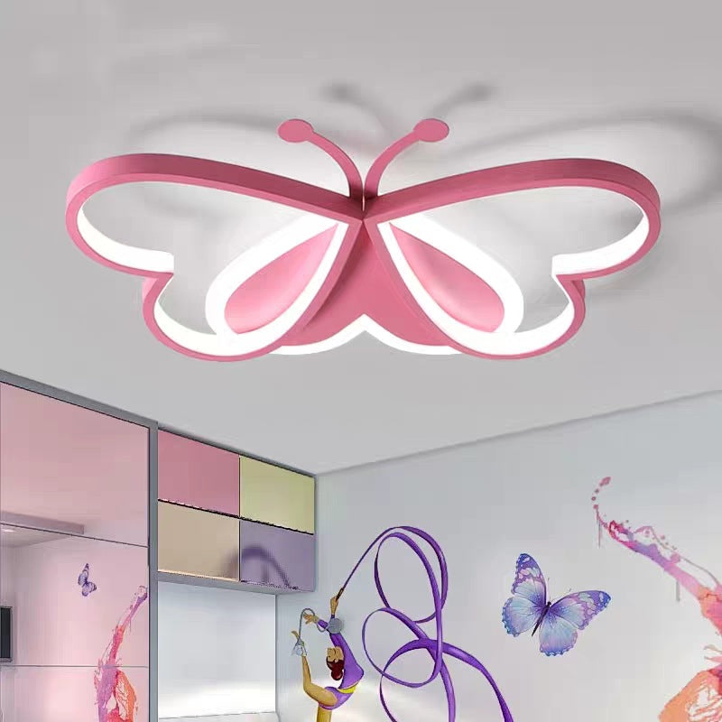 Cartoon Led Butterfly Ceiling Light In Pink Acrylic