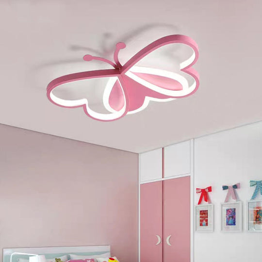 Cartoon Led Butterfly Ceiling Light In Pink Acrylic