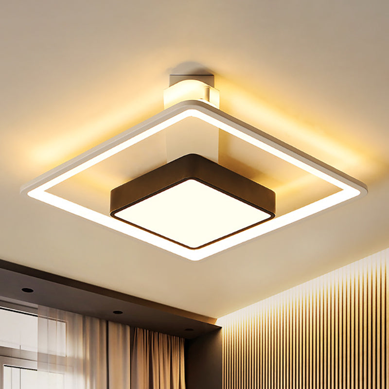 Modernism Square LED Flush Mount Ceiling Light in Black, Warm/White Light, 16"/19.5" Wide