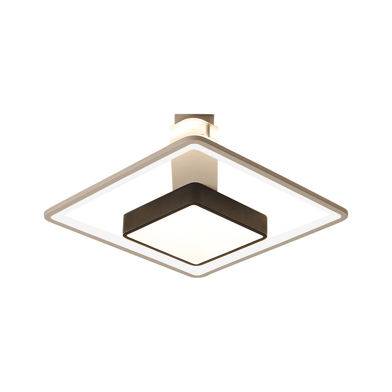 Modernism Square LED Flush Mount Ceiling Light in Black, Warm/White Light, 16"/19.5" Wide