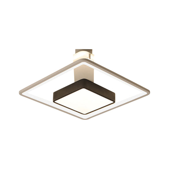 Modernism Square LED Flush Mount Ceiling Light in Black, Warm/White Light, 16"/19.5" Wide