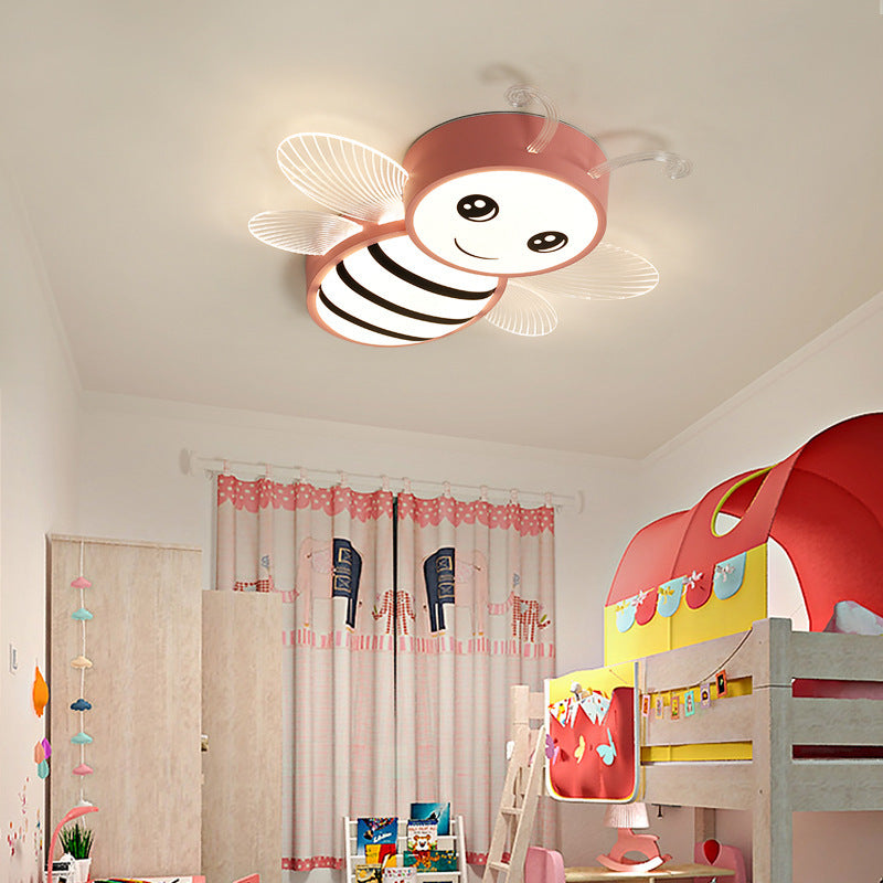 Kids Metal Bee Flush Mount Ceiling Light - Led Close To Lamp