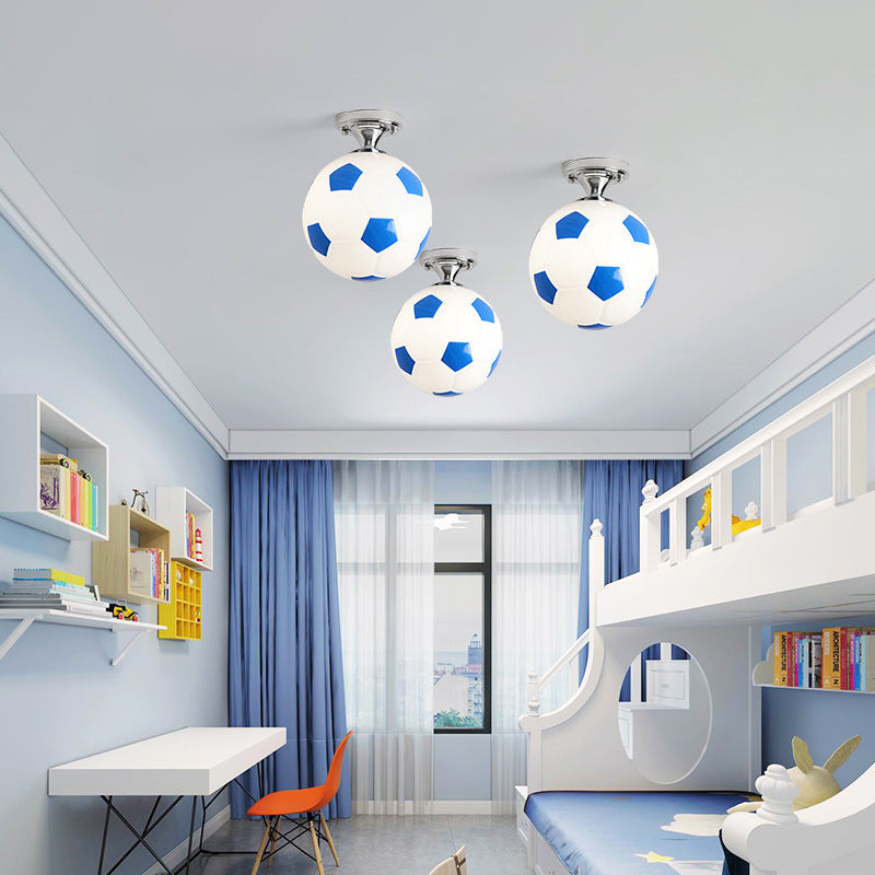 Kids Football Ceiling Mounted Fixture - Close To Lighting For Bedroom With Glass Style