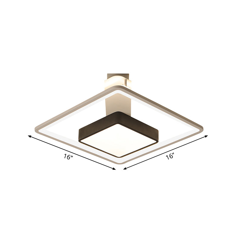 Modernism Square Led Flush Mount Ceiling Light In Black Warm/White 16/19.5 Wide