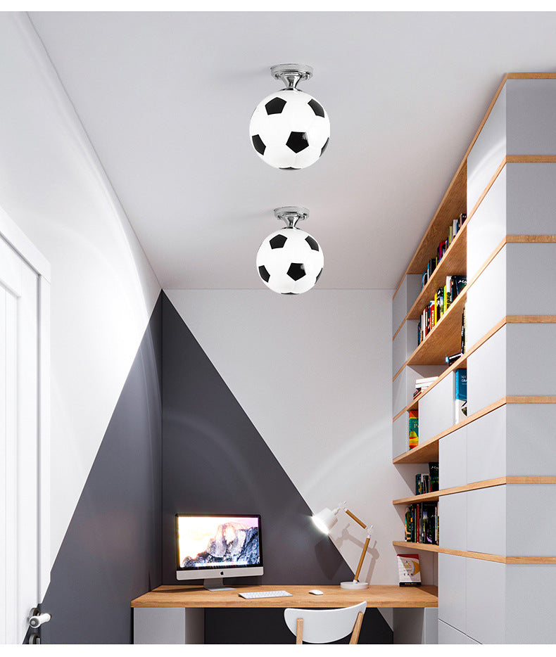 Kids Football Ceiling Mounted Fixture - Close To Lighting For Bedroom With Glass Style