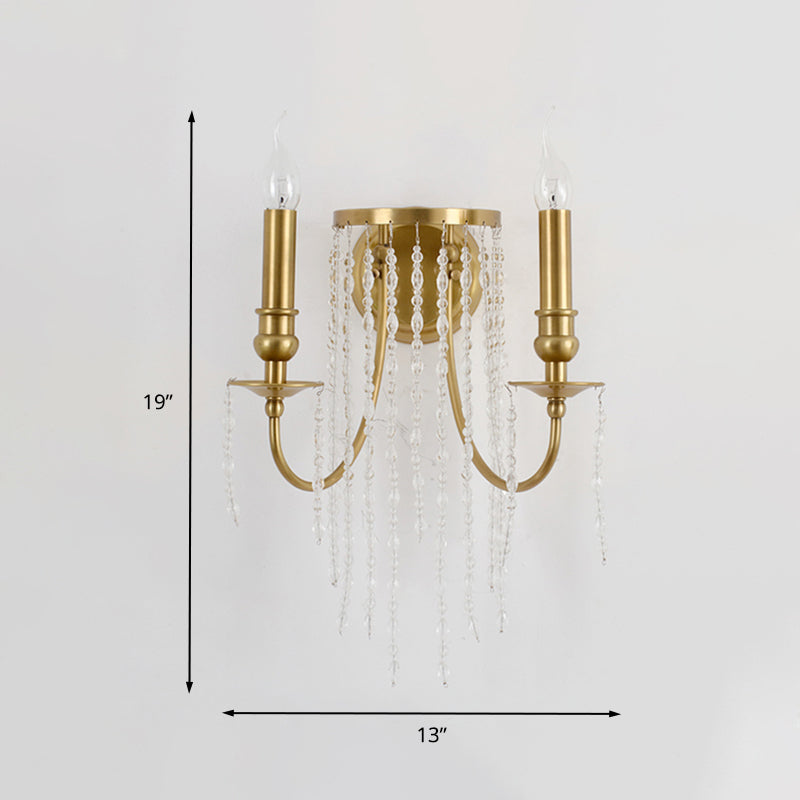 Modern Gold Sconce Light: 1/2 Lights Corridor Wall Lamp With Elegant Metal Candle Design And Crystal