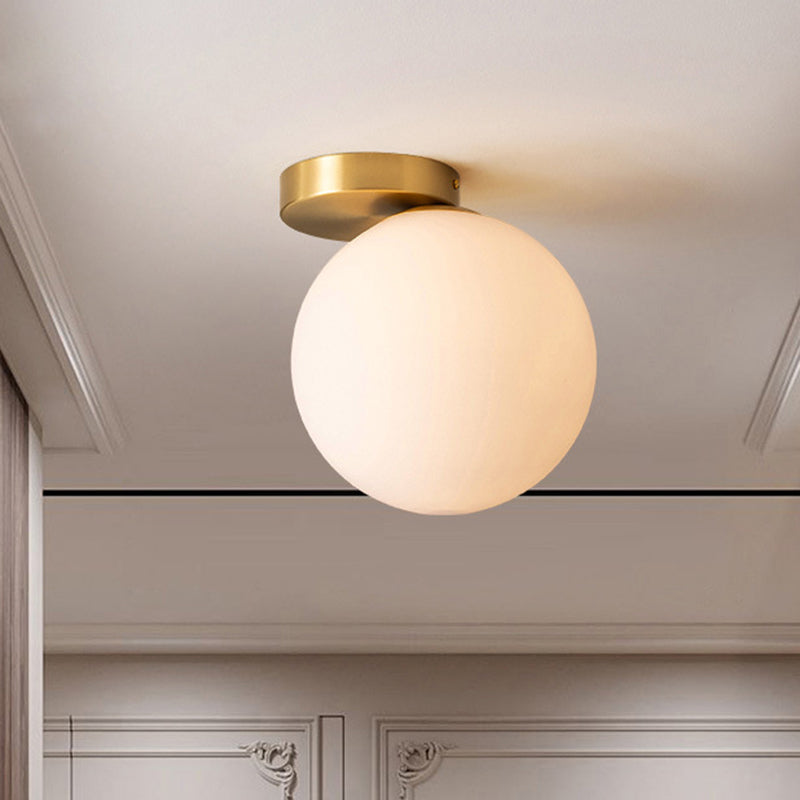 White Glass Round Ceiling Flush Mount Light - Simplistic Style Fixture