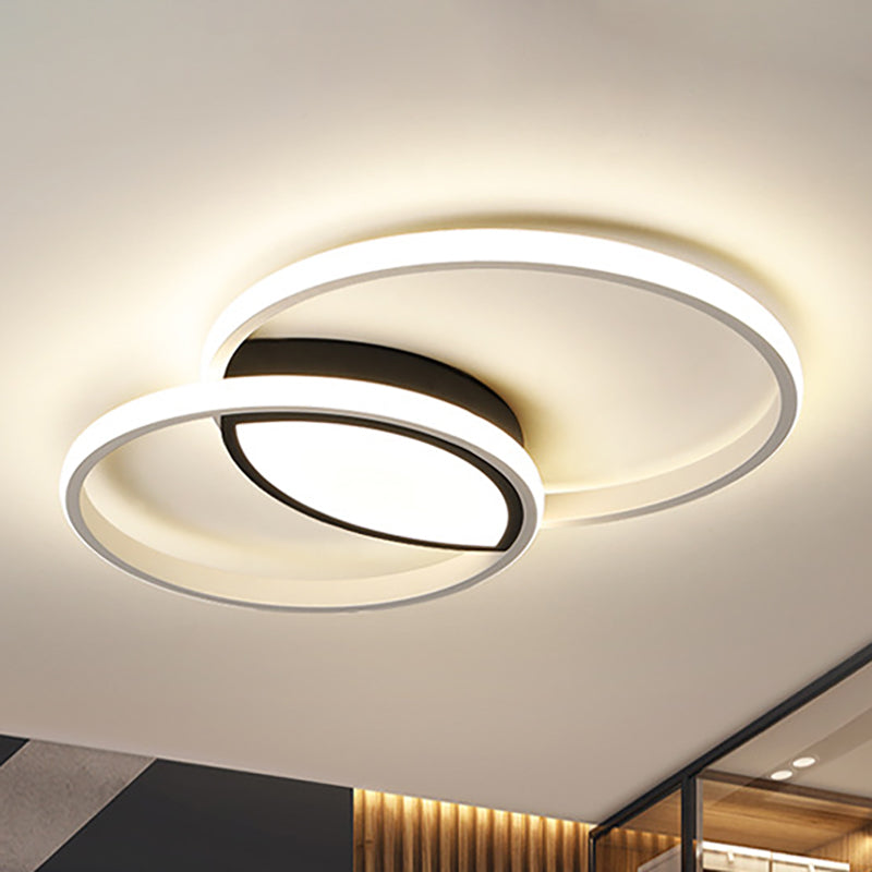 Minimalist Double Ring LED Flush Light in Black/White - 16"/19.5" Warm/White Ceiling Fixture