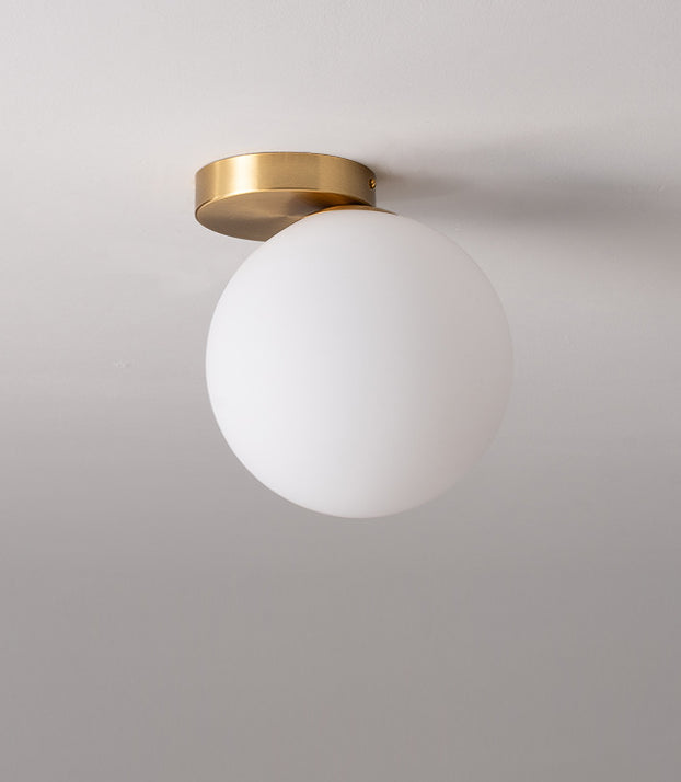 White Glass Round Ceiling Flush Mount Light - Simplistic Style Fixture