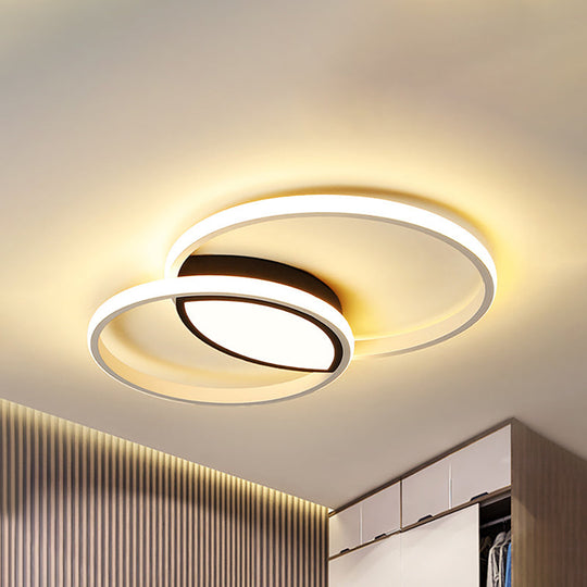 Minimalist Double Ring LED Flush Light in Black/White - 16"/19.5" Warm/White Ceiling Fixture