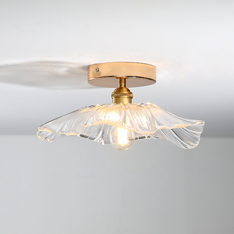 Contemporary Gold Glass Flower Ceiling Mount Light Fixture