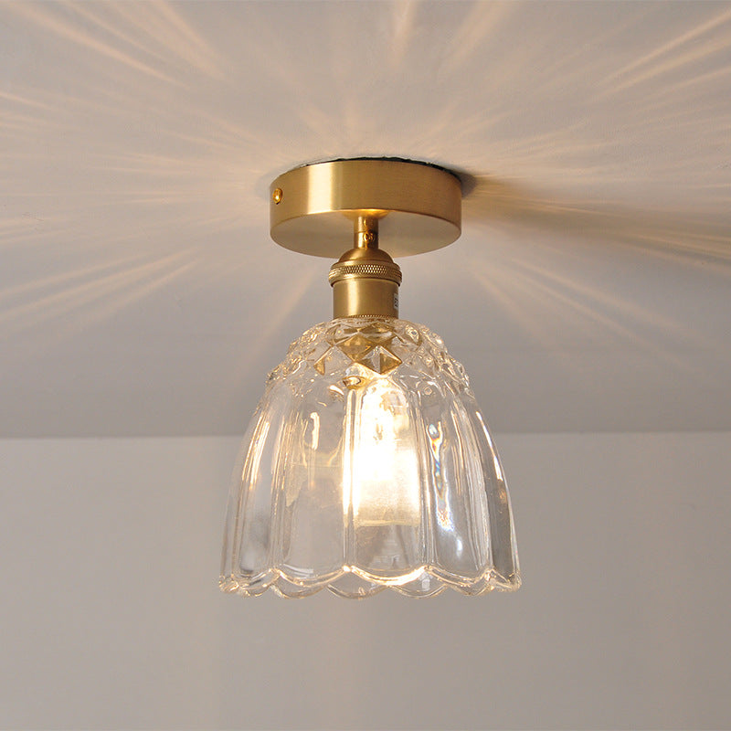 Modern Gold Flower Ceiling Mount Light Fixture With Glass Shade