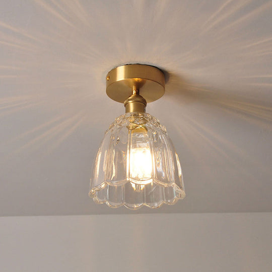 Modern Gold Flower Ceiling Mount Light Fixture With Glass Shade