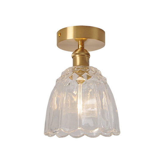 Modern Gold Flower Ceiling Mount Light Fixture With Glass Shade