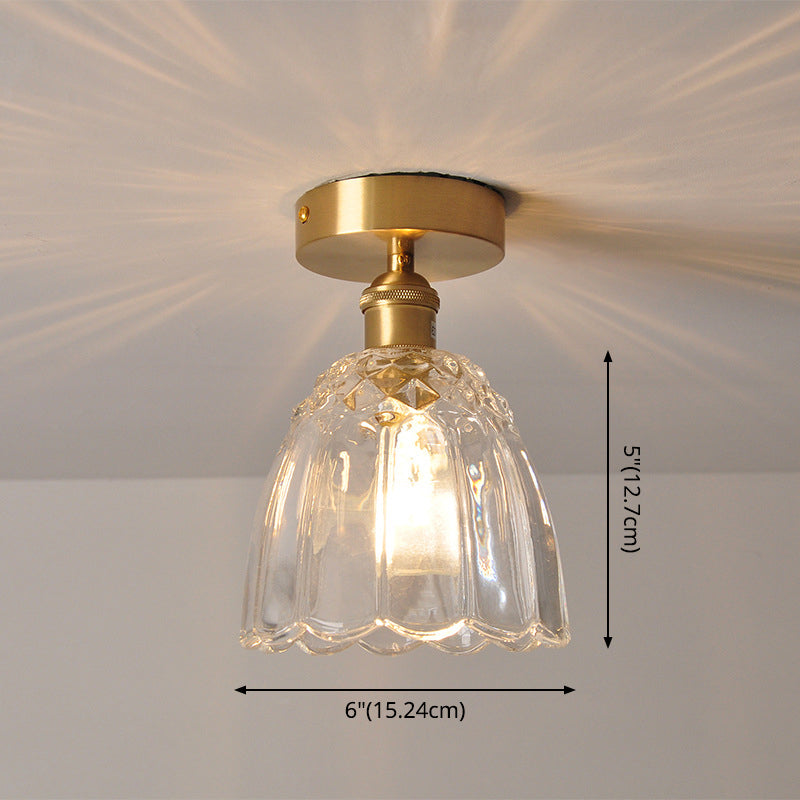 Modern Gold Flower Ceiling Mount Light Fixture With Glass Shade