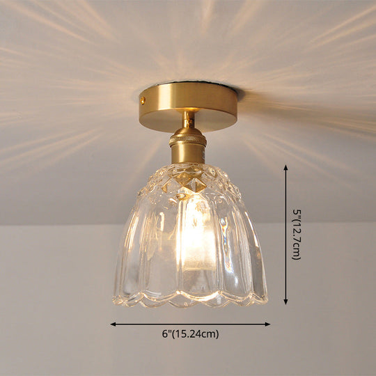 Modern Gold Flower Ceiling Mount Light Fixture With Glass Shade