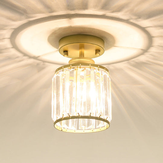 Modern Crystal Cylinder Aisle Ceiling Mount Light Fixture - Close To Lighting Gold