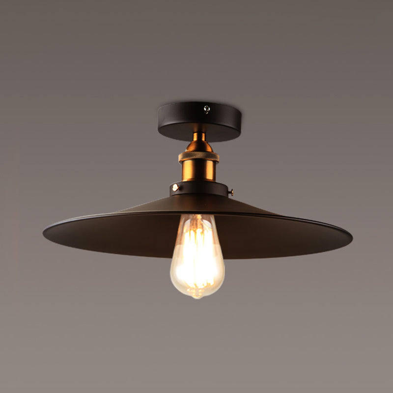 Industrial Metal Cone Ceiling Mount Light Fixture - Modern Black Finish For Restaurants And