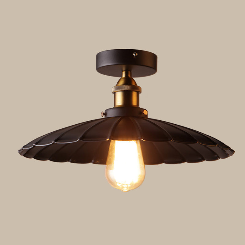 Scalloped Metal Ceiling Mount Industrial Restaurant Light In Black