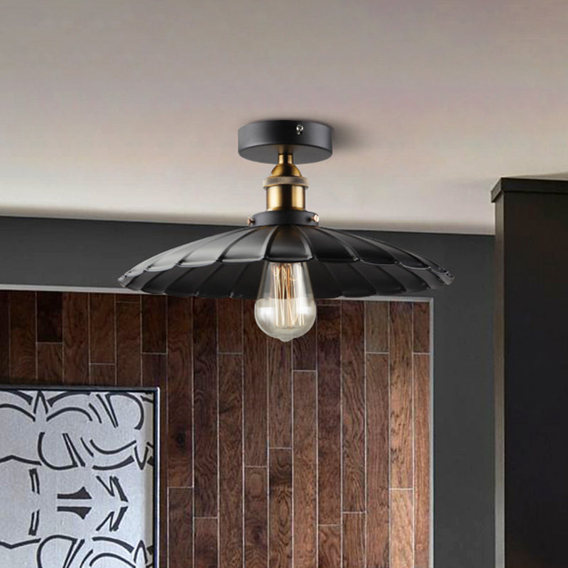 Scalloped Metal Ceiling Mount Industrial Restaurant Light In Black