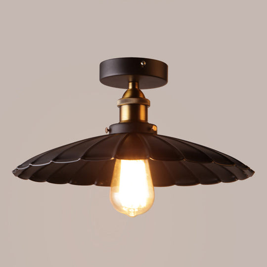 Scalloped Metal Ceiling Mount Industrial Restaurant Light In Black