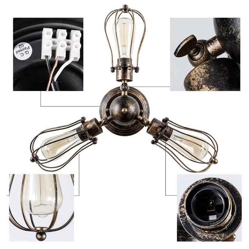 Industrial Wire Cage Metal Bedroom Ceiling Light - Rustic Close-To-Ceiling Mount