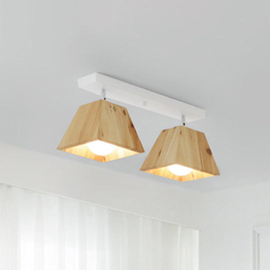 Minimalist Square Wooden White Ceiling Flush Mount Light Fixture