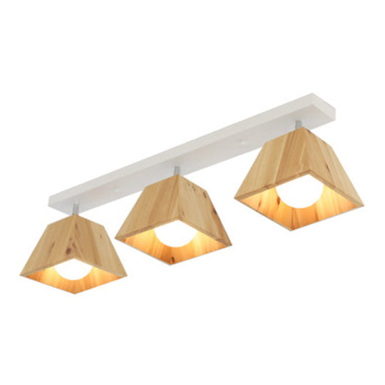 Minimalist Square Wooden White Ceiling Flush Mount Light Fixture 3 /