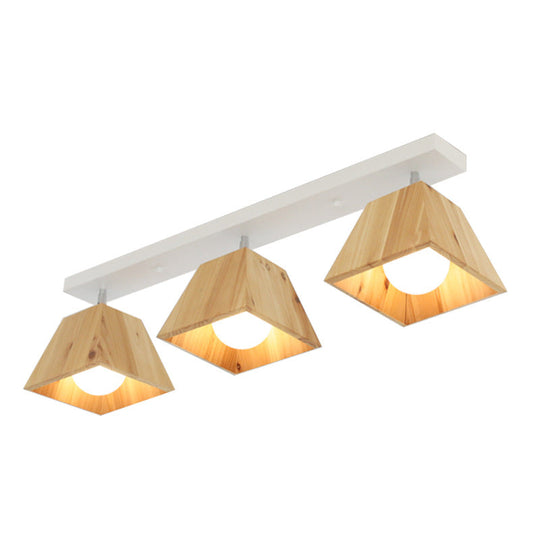 Minimalist Square Wooden White Ceiling Flush Mount Light Fixture