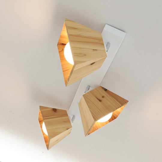 Minimalist Square Wooden White Ceiling Flush Mount Light Fixture