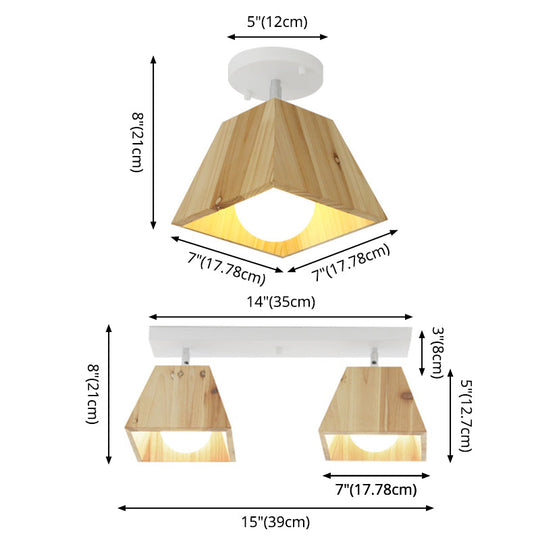 Minimalist Square Wooden White Ceiling Flush Mount Light Fixture